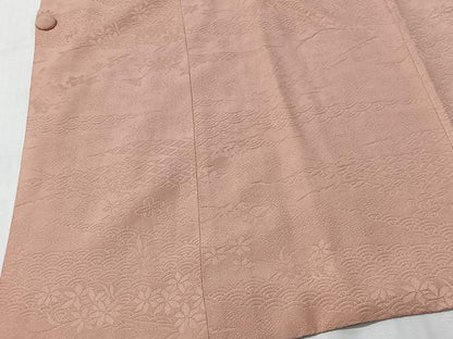 平和屋着物＃道行コート　枝花地紋　一斤染色　ロング丈　正絹　逸品　CABI9362ua