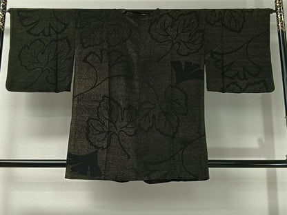 平和屋着物＃道行コート　舞葉文　黒地　金通し地　正絹　逸品　CABI9363ua