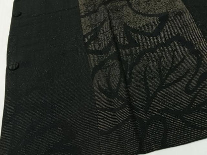 平和屋着物＃道行コート　舞葉文　黒地　金通し地　正絹　逸品　CABI9363ua
