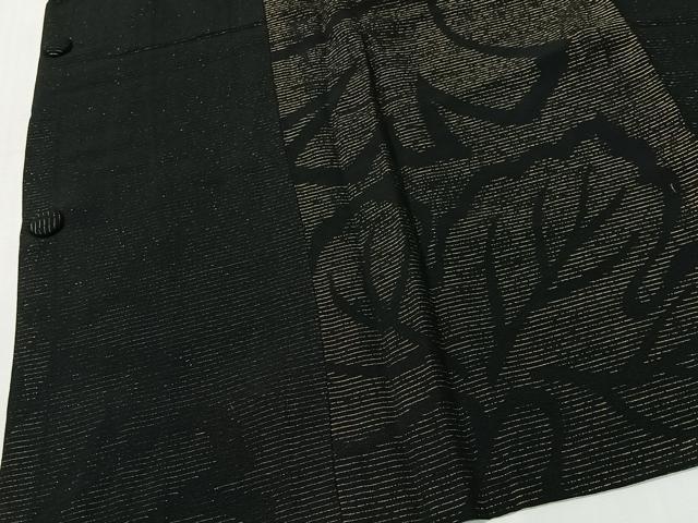 平和屋着物＃道行コート　舞葉文　黒地　金通し地　正絹　逸品　CABI9363ua