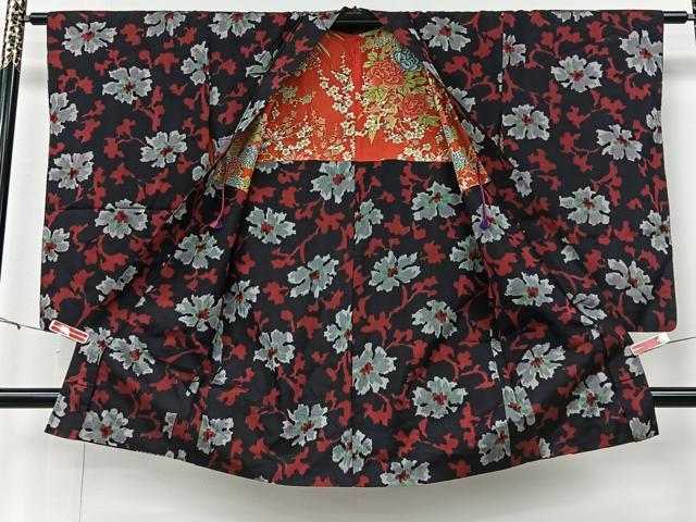 平和屋着物＃アンティーク　大正ロマン　長羽織　銘仙　舞花文　正絹　逸品　CABI9367ua
