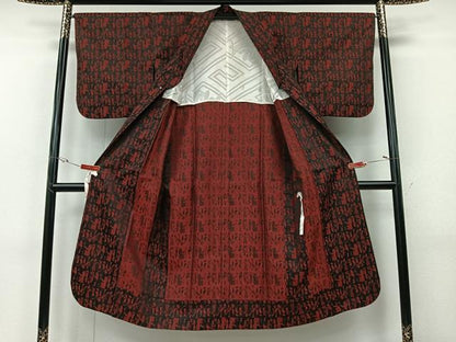 平和屋着物＃道行コート　雨コート　壁画文様　黒地　ロング丈　正絹　逸品　CABI9374ua