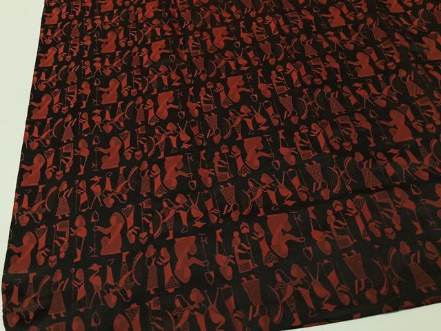 平和屋着物＃道行コート　雨コート　壁画文様　黒地　ロング丈　正絹　逸品　CABI9374ua