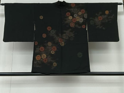 平和屋着物＃羽織　寿光織　舞花文　黒地　金銀糸　正絹　逸品　CABI9375ua