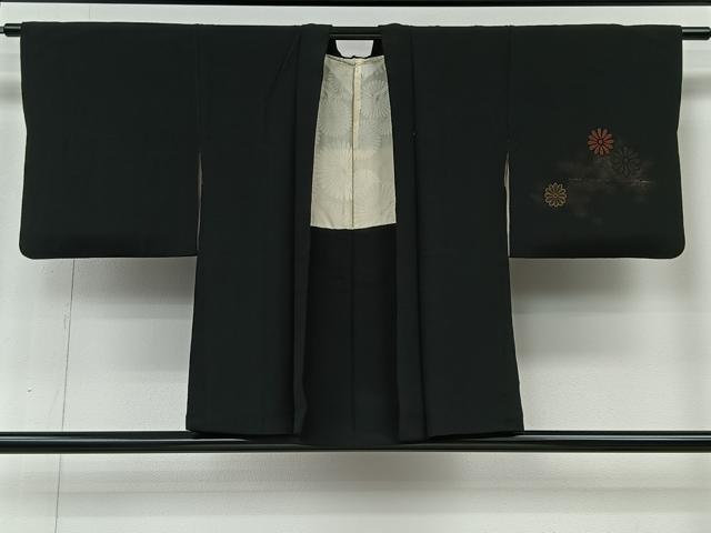 平和屋着物＃羽織　寿光織　舞花文　黒地　金銀糸　正絹　逸品　CABI9375ua