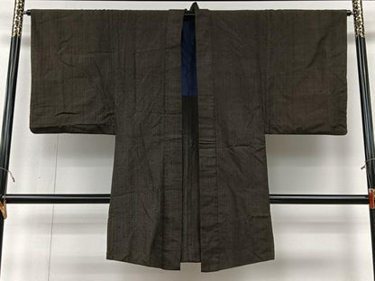 平和屋着物＃男性　長羽織　髭紬地　縞　正絹　逸品　CABI9379ua