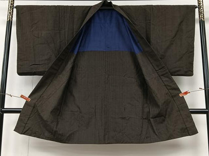 平和屋着物＃男性　長羽織　髭紬地　縞　正絹　逸品　CABI9379ua