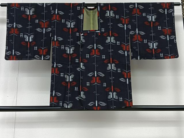 平和屋着物＃久留米絣　道行コート　草花文　綿　逸品　CABI9380ua