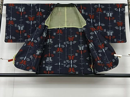 平和屋着物＃久留米絣　道行コート　草花文　綿　逸品　CABI9380ua