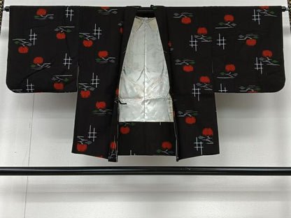 平和屋着物＃久留米絣　羽織　成り物　黒地　綿　逸品　CABI9382ua