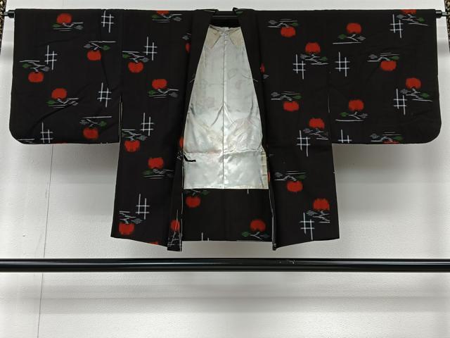 平和屋着物＃久留米絣　羽織　成り物　黒地　綿　逸品　CABI9382ua