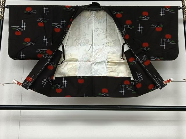 平和屋着物＃久留米絣　羽織　成り物　黒地　綿　逸品　CABI9382ua