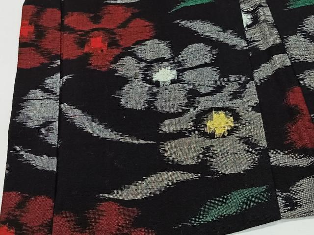 平和屋着物＃久留米絣　草花文　黒地　綿　逸品　CABI9383ua