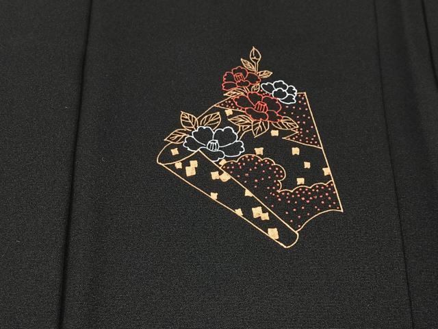 平和屋着物＃羽織　刺繍　地紙花文　黒地　金彩　正絹　逸品　未使用　CABI9390ua