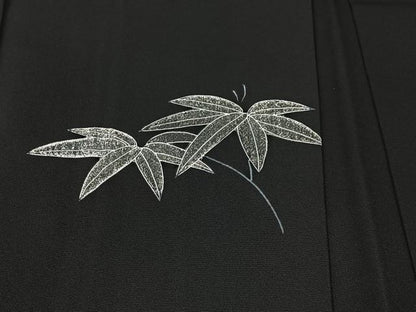 平和屋着物＃羽織　刺繍　笹竹文　黒地　正絹　逸品　CABI9391ua