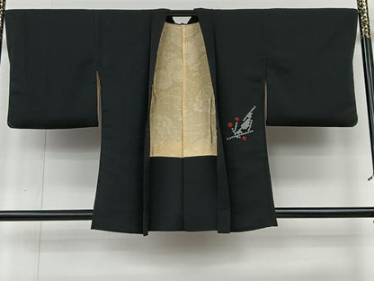 平和屋着物＃羽織　絞り　枝花文　黒地　正絹　逸品　CABI9392ua