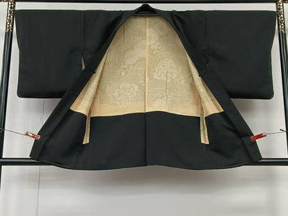 平和屋着物＃羽織　絞り　枝花文　黒地　正絹　逸品　CABI9392ua
