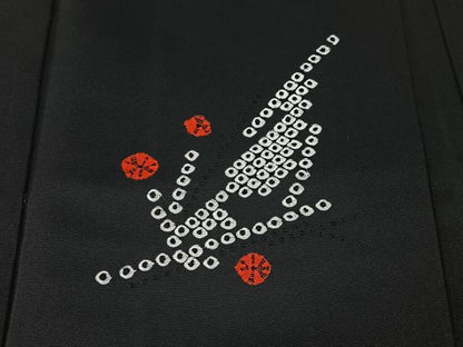 平和屋着物＃羽織　絞り　枝花文　黒地　正絹　逸品　CABI9392ua
