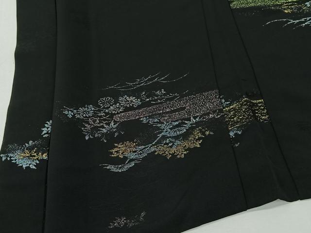 平和屋着物＃羽織　寿光織　草花文　黒地　金銀糸　正絹　逸品　CABI9397ua