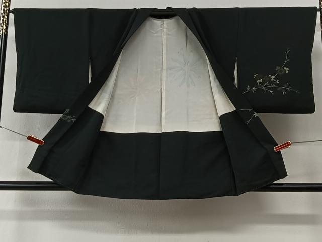 平和屋着物＃羽織　寿光織　流水草花文　黒地　金糸　正絹　逸品　CABI9398ua