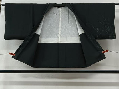 平和屋着物＃羽織　寿光織　草葉文　黒地　金銀糸　正絹　逸品　CABI9406ua