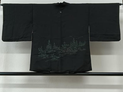 平和屋着物＃羽織　寿光織　風景文　黒地　金銀糸　正絹　逸品　CABI9407ua
