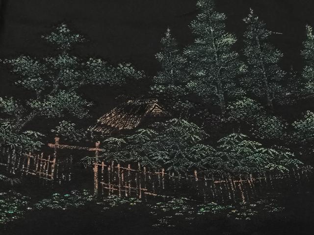平和屋着物＃羽織　寿光織　風景文　黒地　金銀糸　正絹　逸品　CABI9407ua