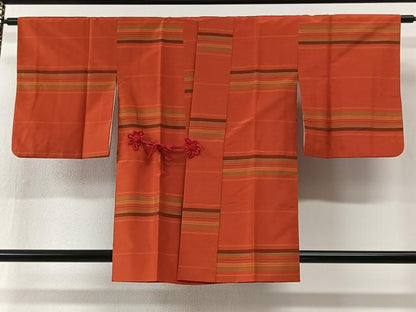 平和屋着物＃道中着　紬地　横段文　正絹　逸品　CABI9416ua