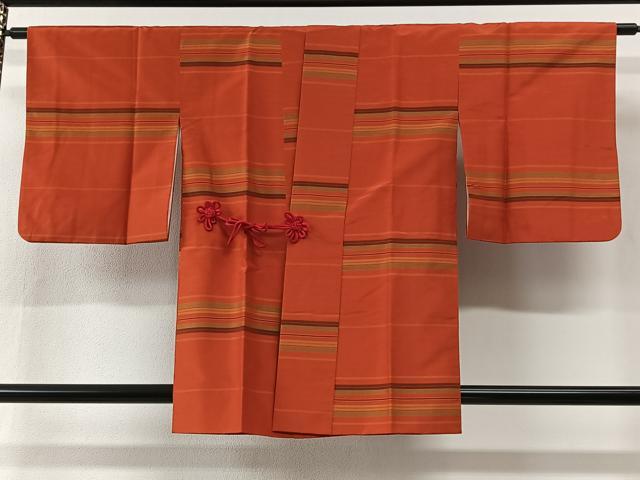 平和屋着物＃道中着　紬地　横段文　正絹　逸品　CABI9416ua