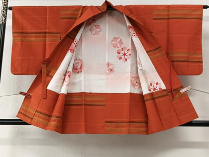 平和屋着物＃道中着　紬地　横段文　正絹　逸品　CABI9416ua