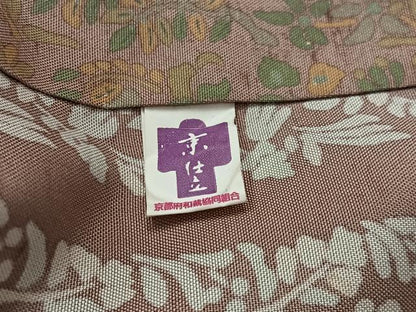 平和屋着物＃道中着　紬地　草花間道　ロング丈　正絹　逸品　CABI9419ua