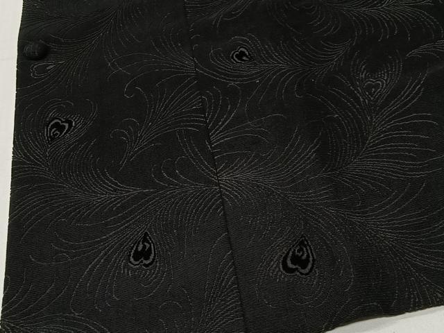平和屋着物＃道行コート　輪奈ビロード　孔雀羽地紋　黒地　正絹　逸品　CABI9421ua