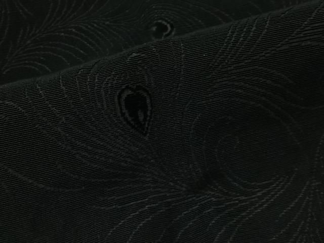 平和屋着物＃道行コート　輪奈ビロード　孔雀羽地紋　黒地　正絹　逸品　CABI9421ua