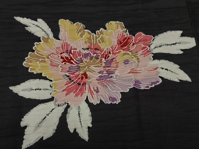 平和屋着物＃羽織　草花文　黒地　正絹　逸品　CABI9422ua