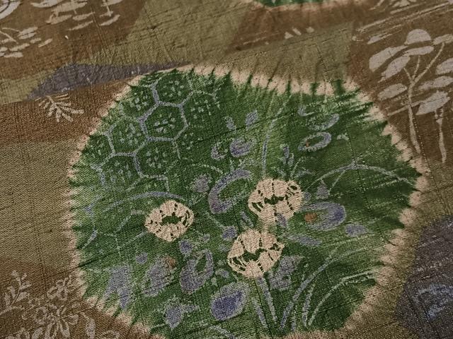 平和屋着物＃道中着　紬地　絞り　草花文　金彩　ロング丈　正絹　逸品　CABI9423ua