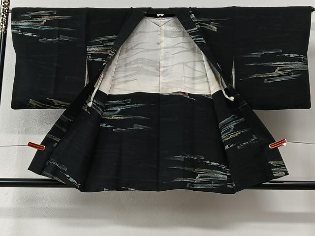平和屋着物＃羽織　寿光織　霞文　黒地　金銀糸　正絹　逸品　CABI9424ua