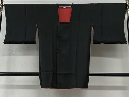平和屋着物＃道行コート　リバーシブル　銀朱色　ロング丈　正絹　逸品　CABI9425ua