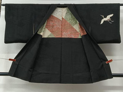 平和屋着物＃羽織　舞鶴文　暈し染め　黒地　金彩　正絹　逸品　CABI9427ua