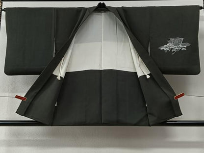 平和屋着物＃羽織　風景文　黒地　正絹　逸品　CABI9428ua