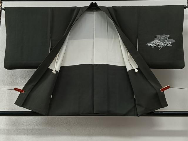 平和屋着物＃羽織　風景文　黒地　正絹　逸品　CABI9428ua