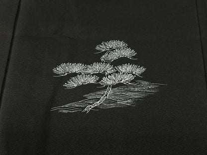 平和屋着物＃羽織　風景文　黒地　正絹　逸品　CABI9428ua