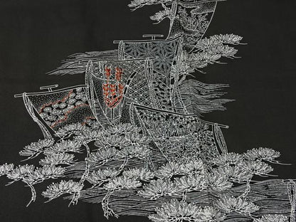 平和屋着物＃羽織　風景文　黒地　正絹　逸品　CABI9428ua