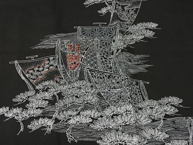 平和屋着物＃羽織　風景文　黒地　正絹　逸品　CABI9428ua