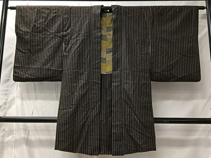 平和屋着物＃長羽織　お召地　縞　正絹　逸品　CABI9432ua