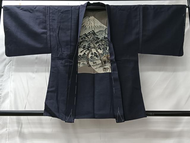 平和屋着物＃男性　羽織　紬地　濃藍色　正絹　逸品　未使用　CABI9437ua