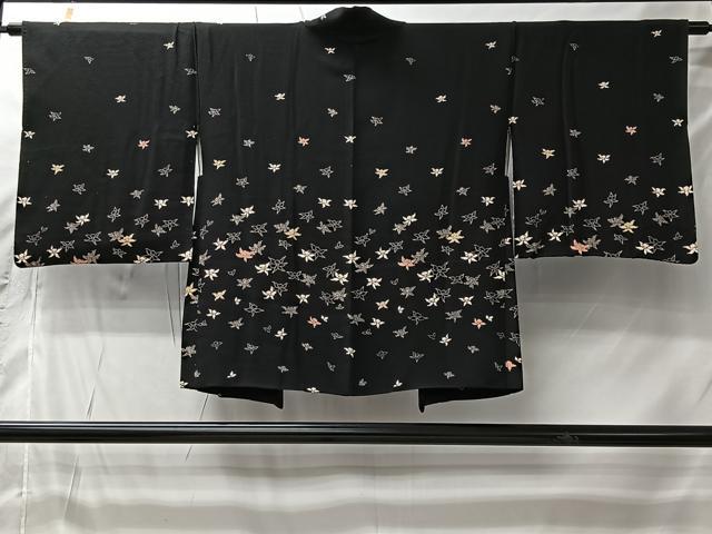 平和屋着物＃羽織　舞花文　黒地　正絹　逸品　CABI9441ua
