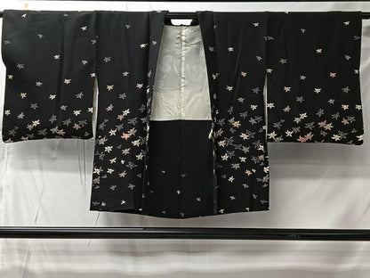 平和屋着物＃羽織　舞花文　黒地　正絹　逸品　CABI9441ua