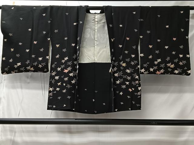 平和屋着物＃羽織　舞花文　黒地　正絹　逸品　CABI9441ua
