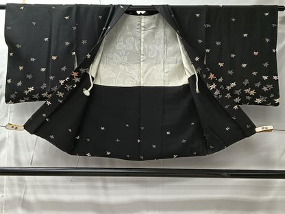 平和屋着物＃羽織　舞花文　黒地　正絹　逸品　CABI9441ua