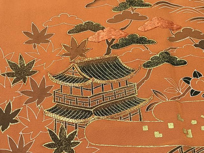 平和屋着物＃羽織　駒刺繍　風景文　金彩　正絹　逸品　未使用　CABI9443ua